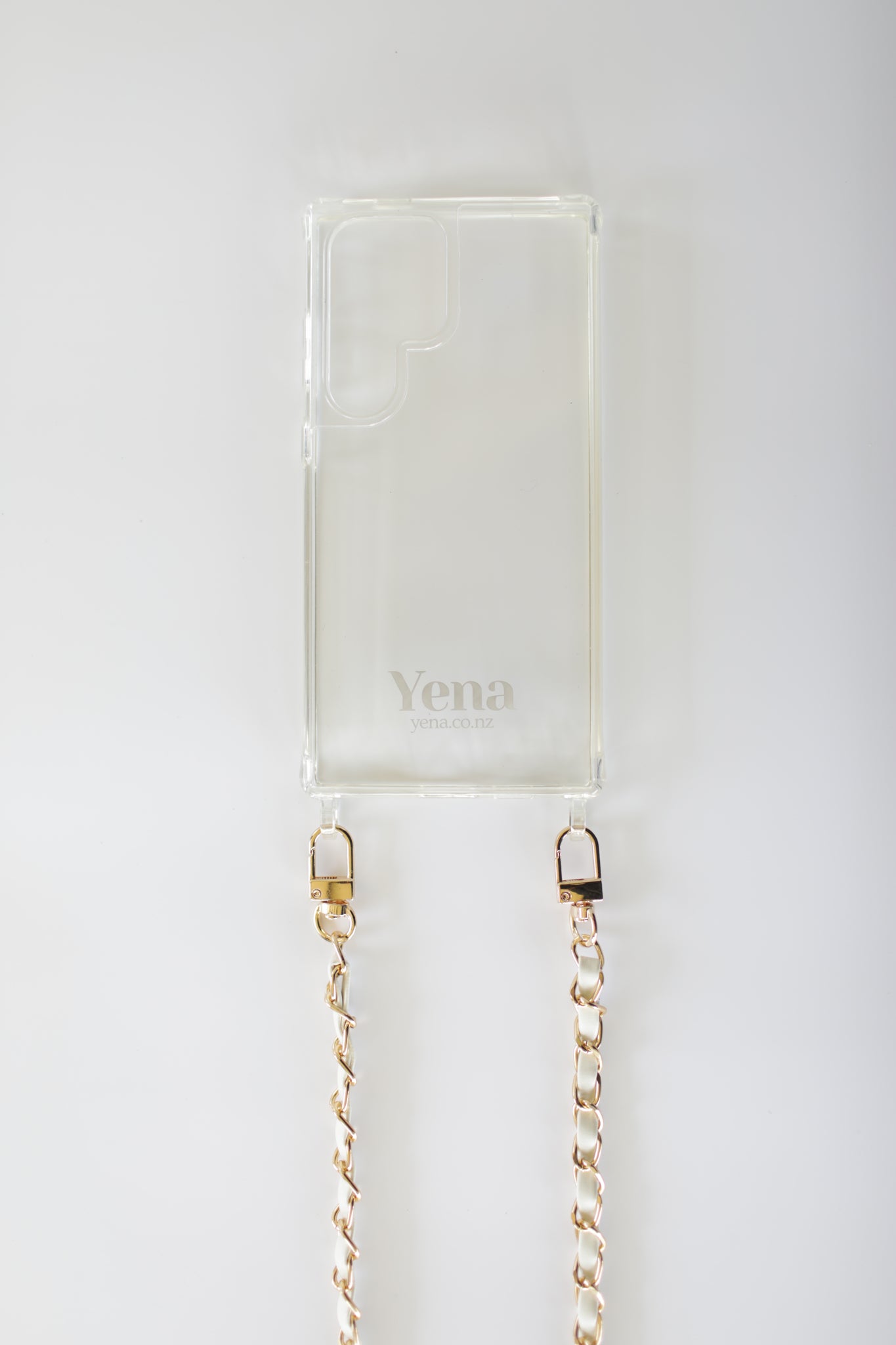 Elektra, Gold and White Vegan Leather Phone Chain