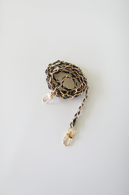 Elektra, Gold and Black Vegan Leather Phone Chain