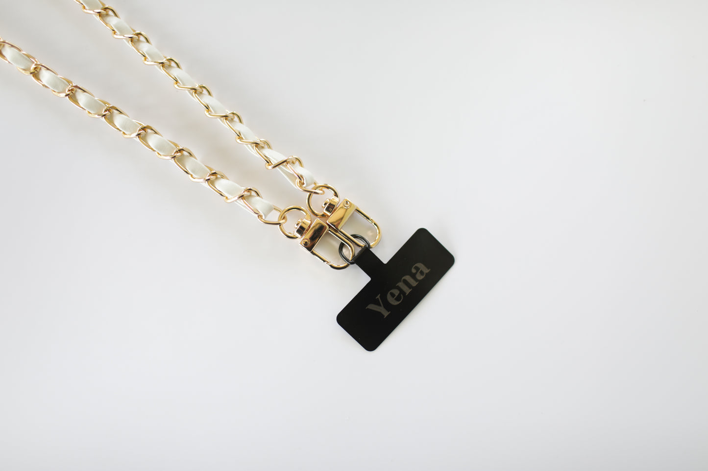 Elektra, Gold and White Vegan Leather Phone Chain