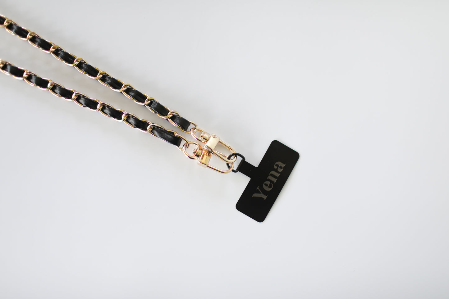 Elektra, Gold and Black Vegan Leather Phone Chain