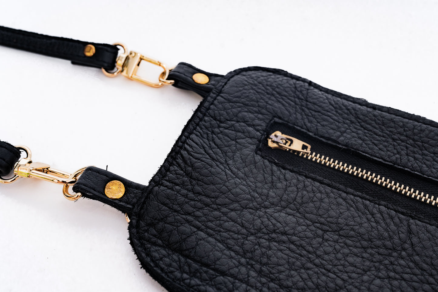 Yena Leather Purse & Strap - Black