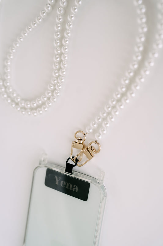 Phone tab with pearl chain