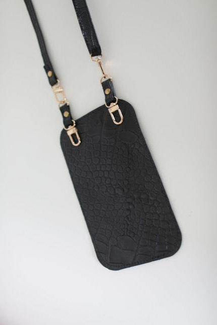 Yena black crocodile imprint leather bag