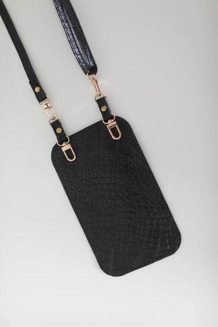 Yena black crocodile imprint leather bag